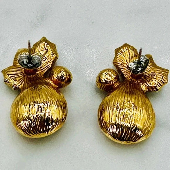 Vintage Avon 80’s Earrings Signed Christmas Holiday Red Jewel Holly Enam… - Picture 5 of 9